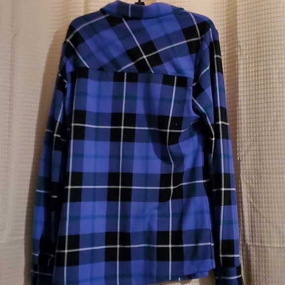 Denim & Co Purple Button Down Top Shacket Plaid Heavenly Jersey Iris Multi Sz XS - Picture 7 of 7